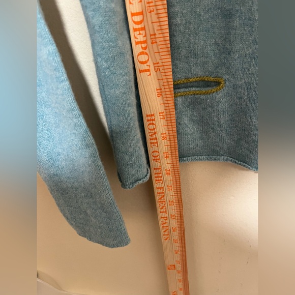 SUNDANCE S Kirsten Merino Wool Cardigan Pockets Teal Blue Green Trim Academia - Picture 7 of 8